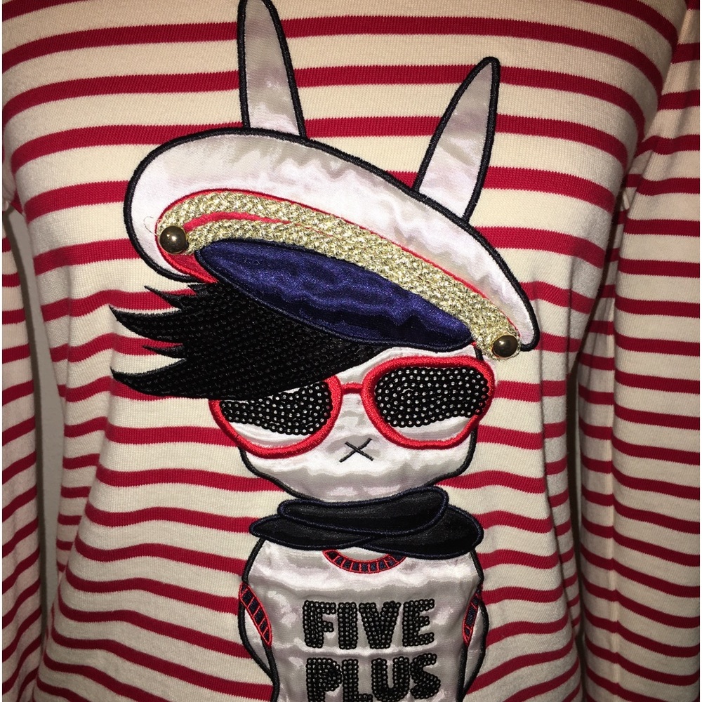 Five Plus Sequin Embroidered Rabbit Striped Hoodie - Picture 3 of 8